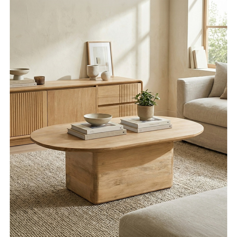 TABLE BASSE EYRE EN TECK OVALE 110*80*38